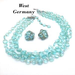 Vintage West Germany Aqua Lucite Bead Necklace Earrings Set, 1940s